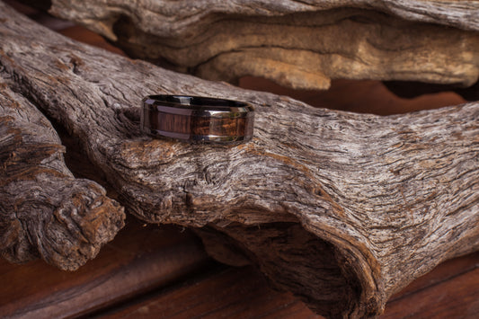 Ceramic Africa Black Wood Inlay Ring 8mm