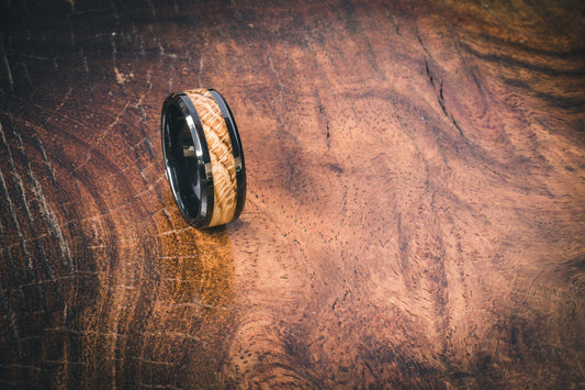 Ceramic White Oak Inlay Ring 8mm