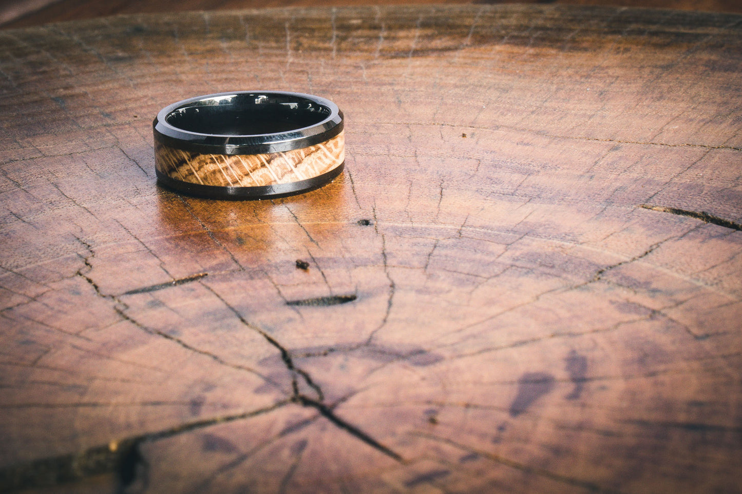 Ceramic White Oak Inlay Ring 8mm
