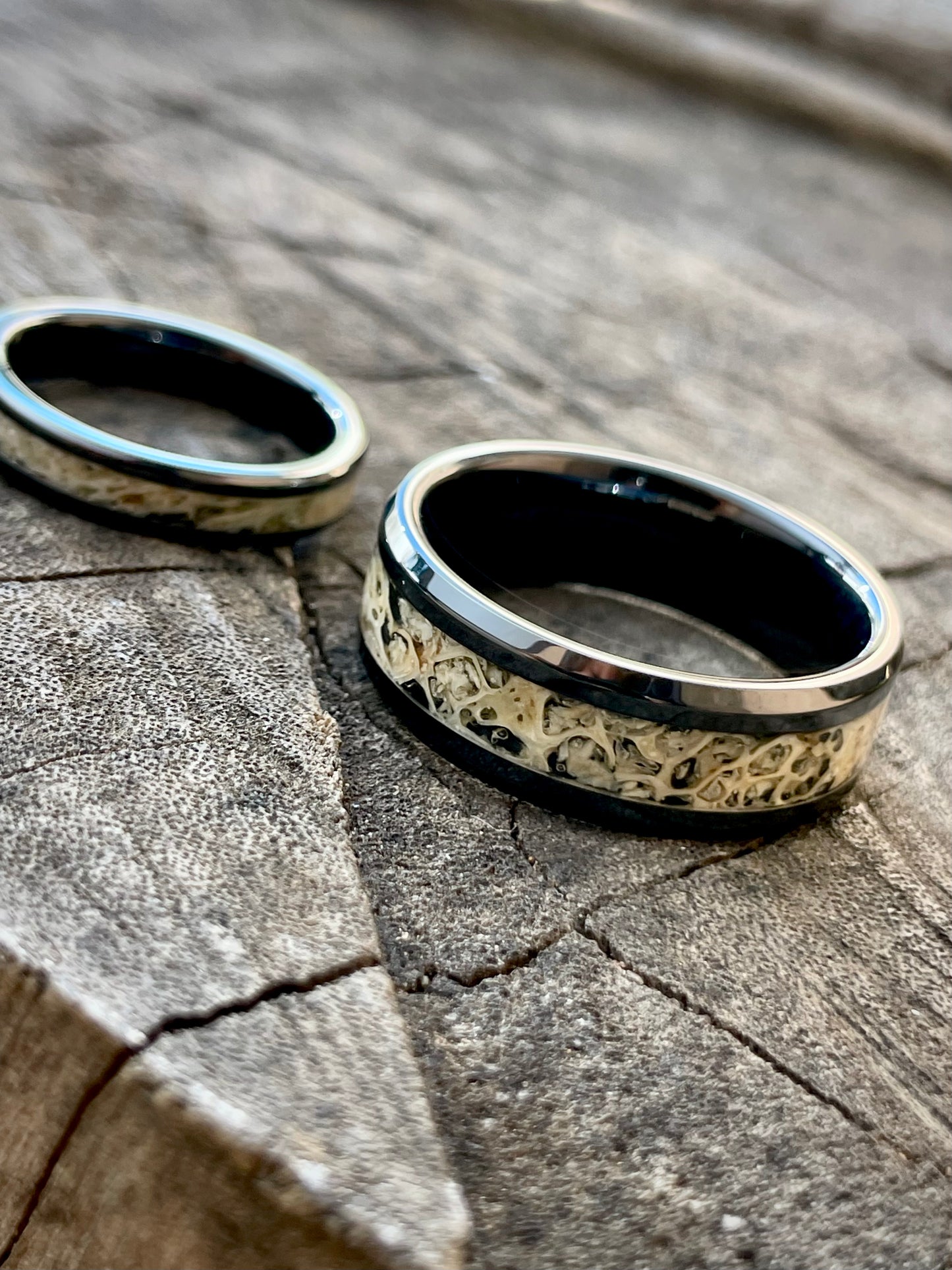 His & Her's Ceramic Kudu Inlay Ring 4mm & 8mm