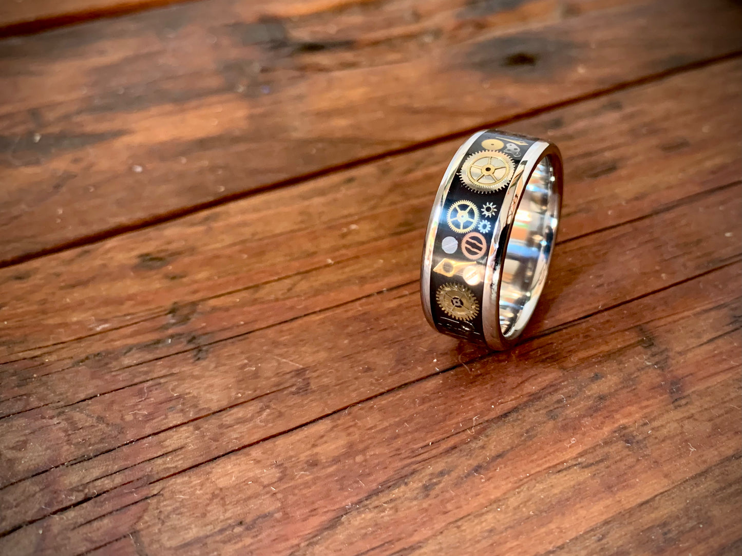 Stainless Steel Steampunk Inlay Ring  10mm