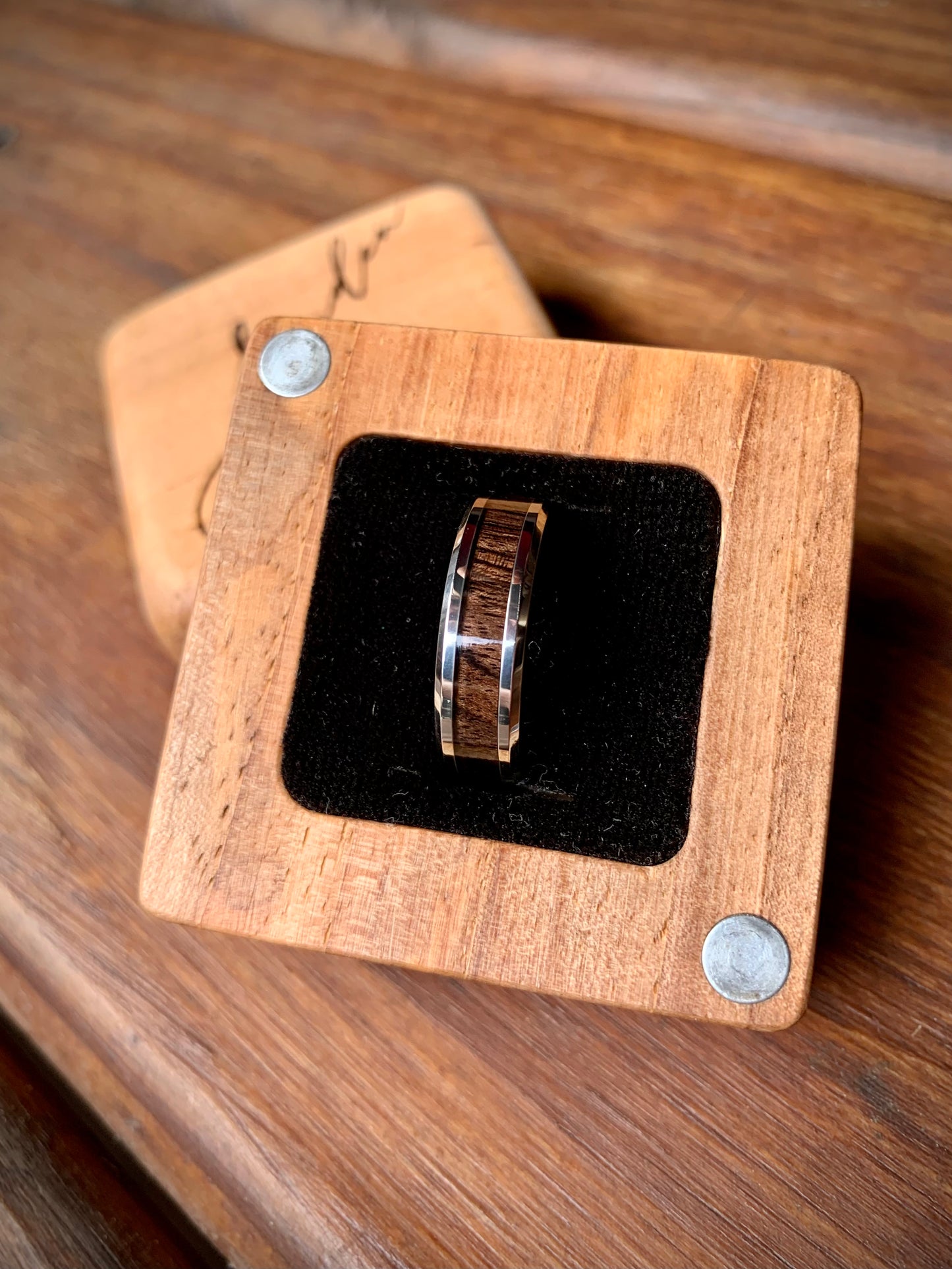 Tungsten Carbide Africa Black Wood Inlay Ring 6mm