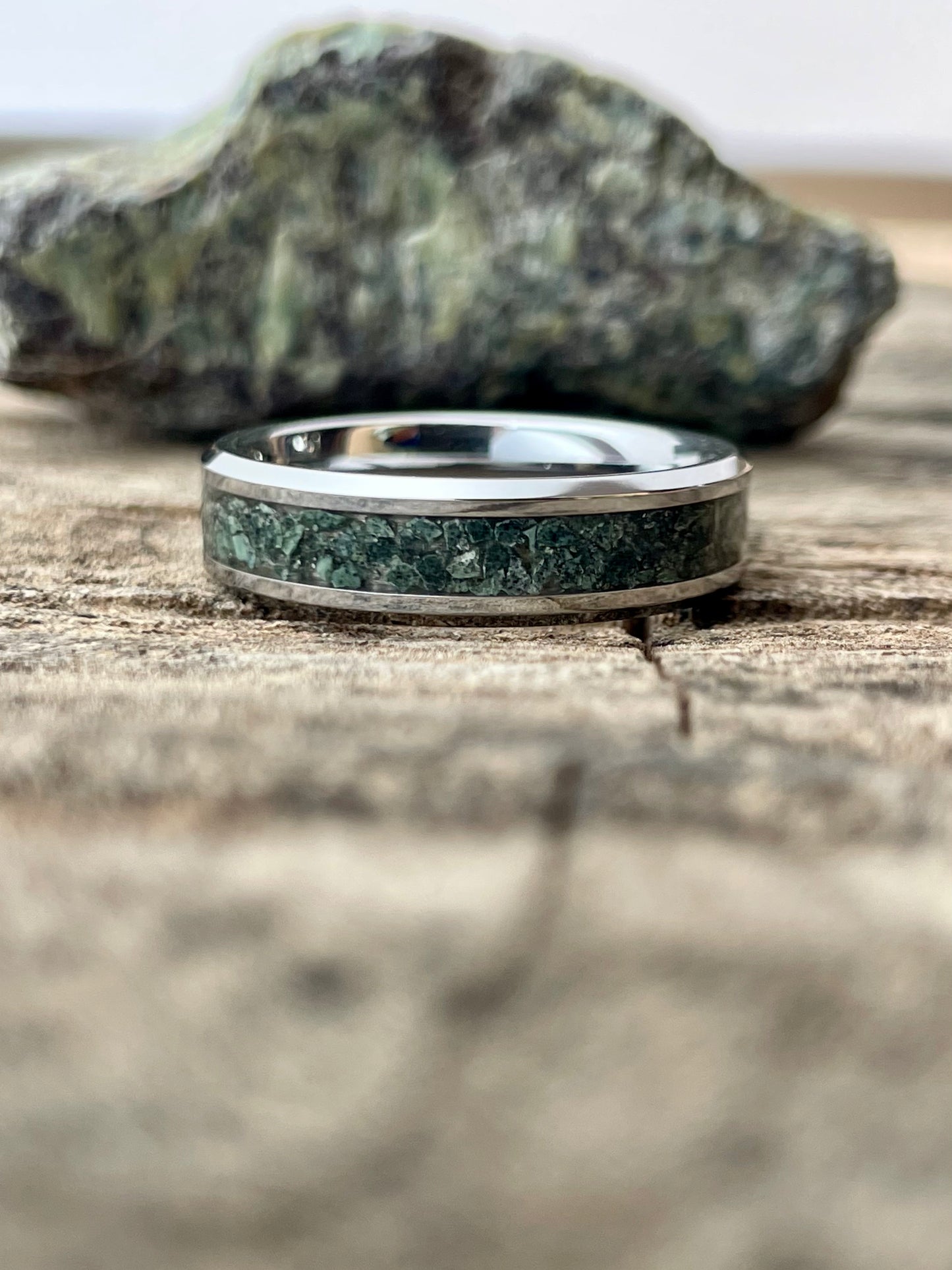 Tungsten Carbide Crushed Verdite Ring 6mm