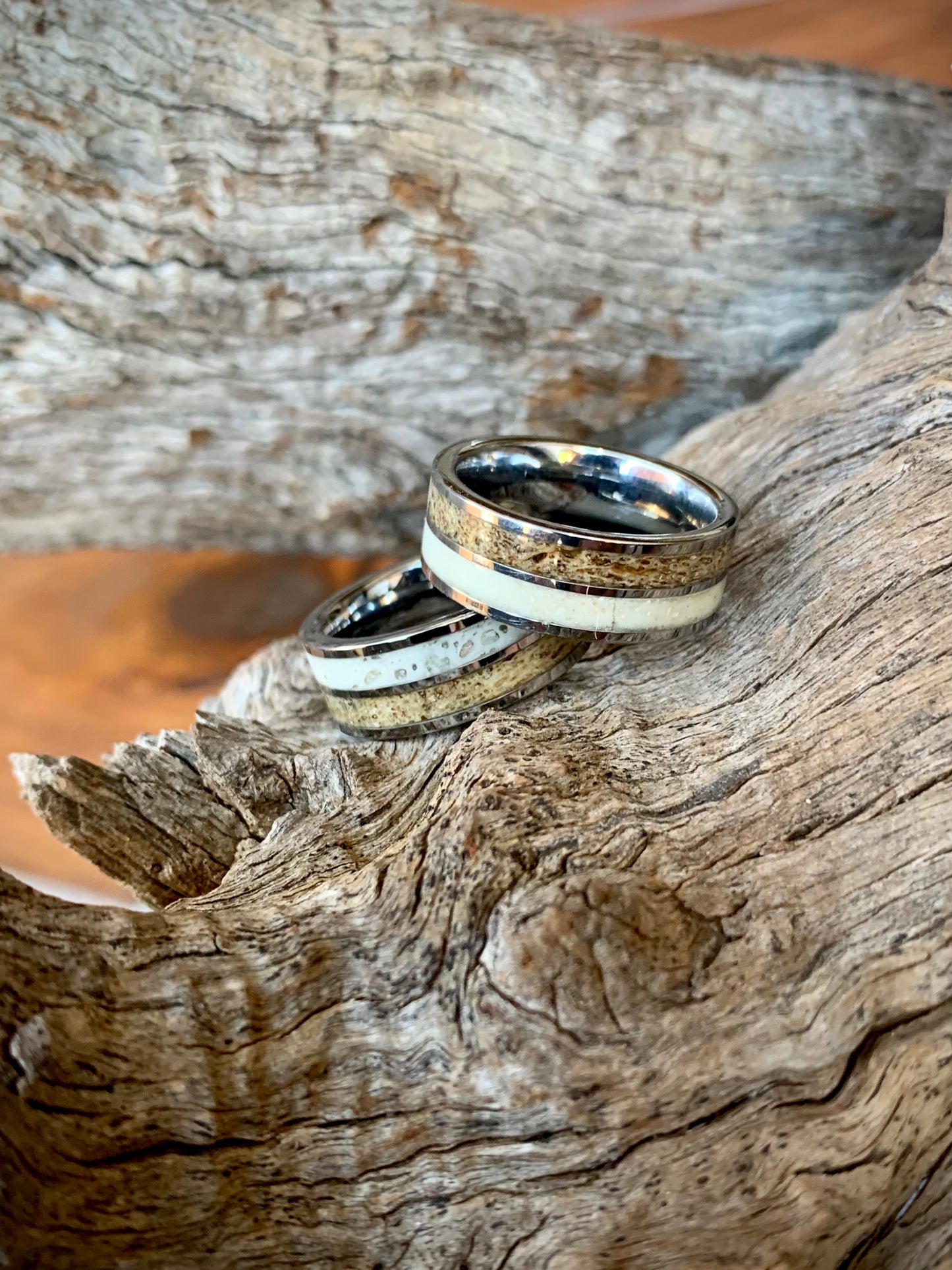 Tungsten Carbide Kudu & Wildebeest Horn Inlay Ring 8mm