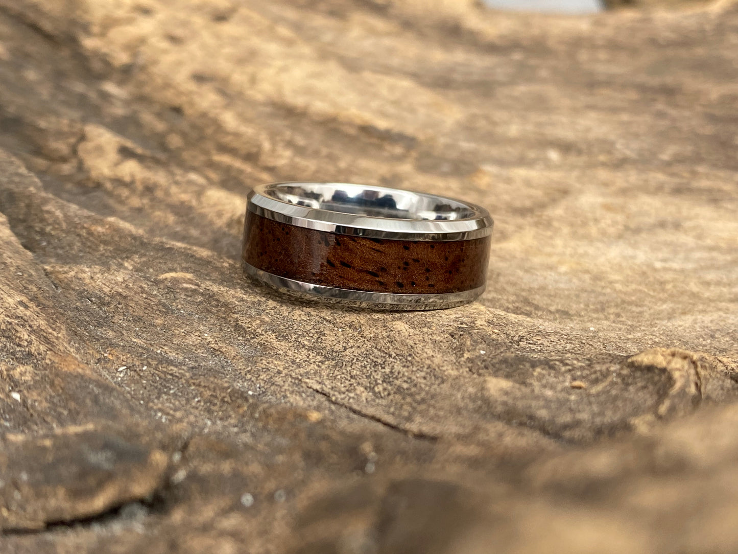 Tungsten Carbide Leadwood Inlay Ring 8mm