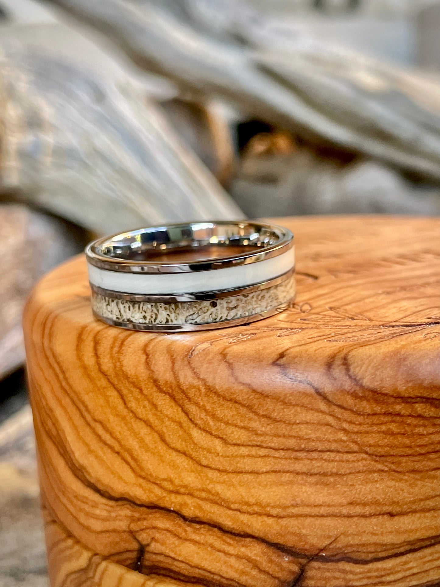 Tungsten Carbide Wildebeest and Warthog Inlay Ring8mm