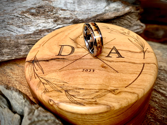 Tungsten Carbide Wild Olive Burl Inlay Ring 6mm