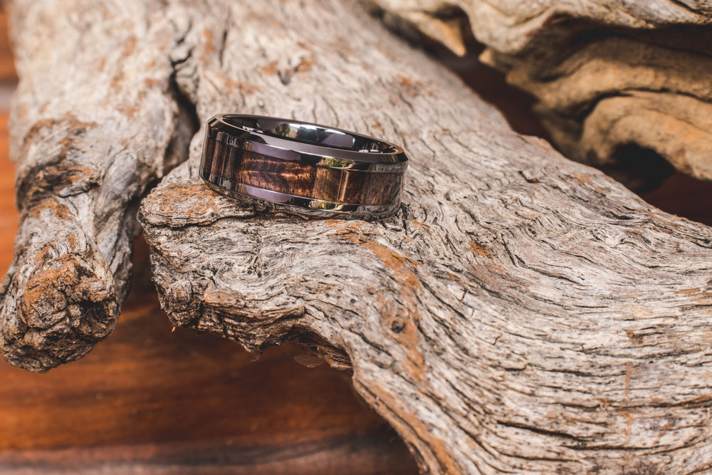 Ceramic Africa Black Wood Inlay Ring 8mm