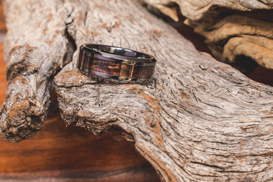 Ceramic Africa Black Wood Inlay Ring 8mm