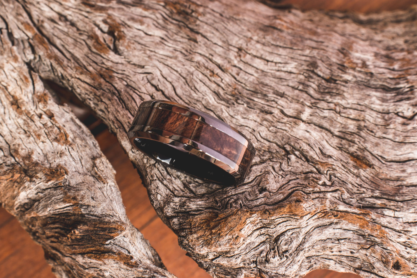 Ceramic Africa Black Wood Inlay Ring 8mm