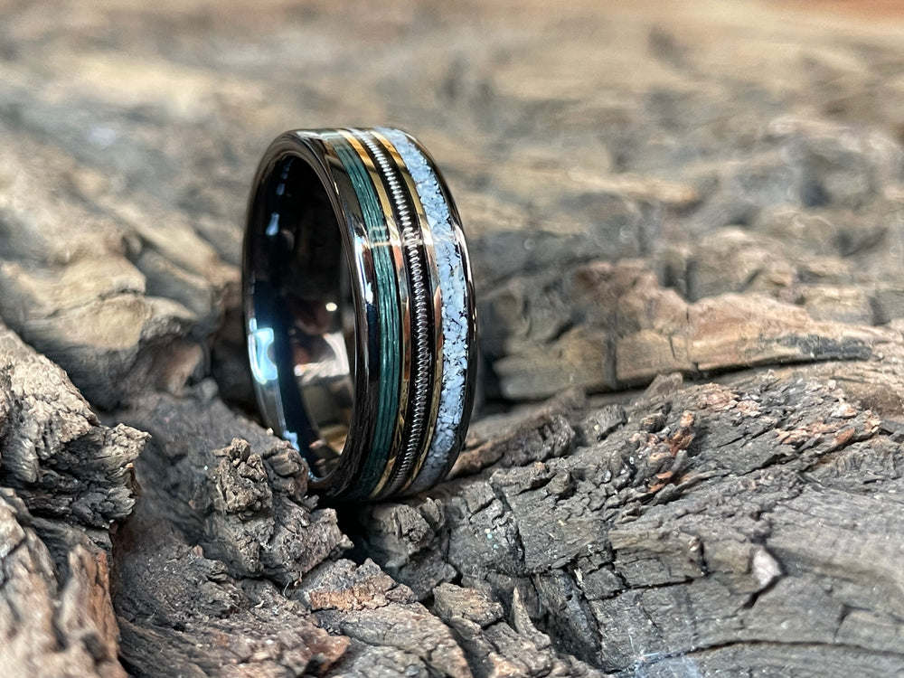 Ceramic Custom Fly Fish / Guitar / Bush Pig Tusk Inlay Ring 8mm