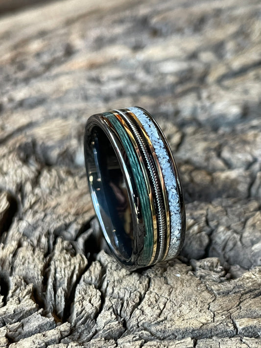 Ceramic Custom Fly Fish / Guitar / Bush Pig Tusk Inlay Ring 8mm