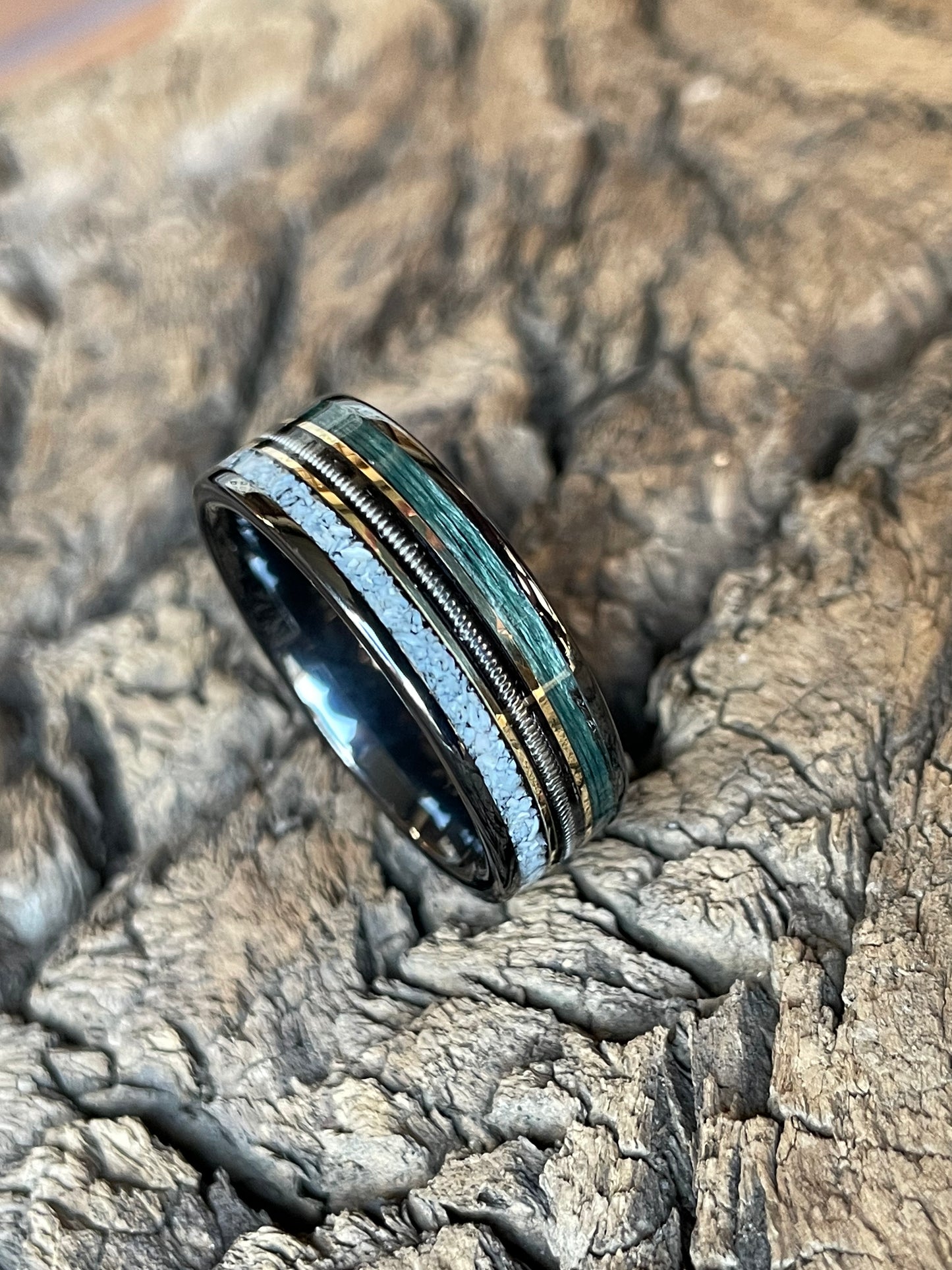 Ceramic Custom Fly Fish / Guitar / Bush Pig Tusk Inlay Ring 8mm