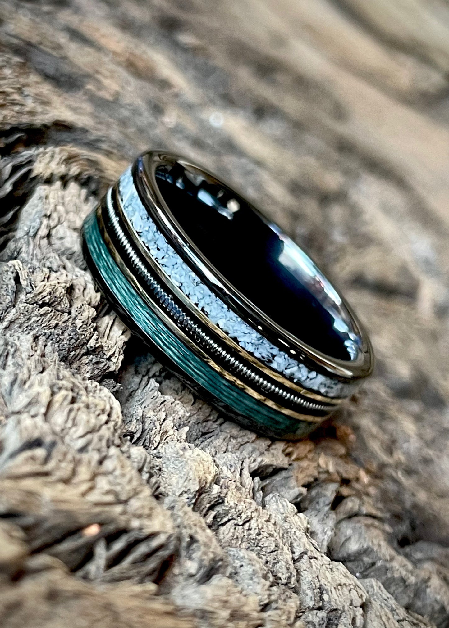 Ceramic Custom Fly Fish / Guitar / Bush Pig Tusk Inlay Ring 8mm