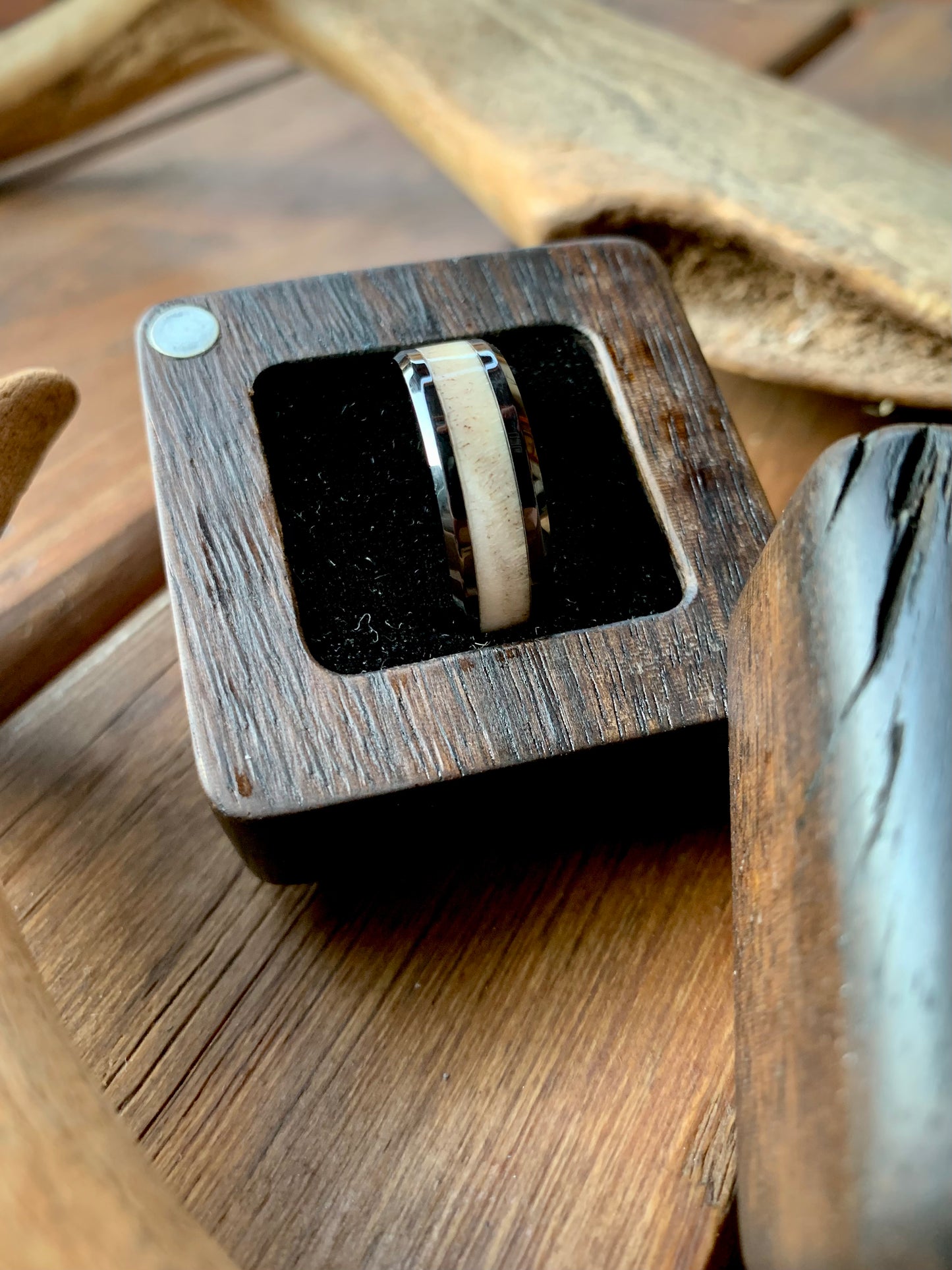 Ceramic Deer Antler Inlay Ring 8mm