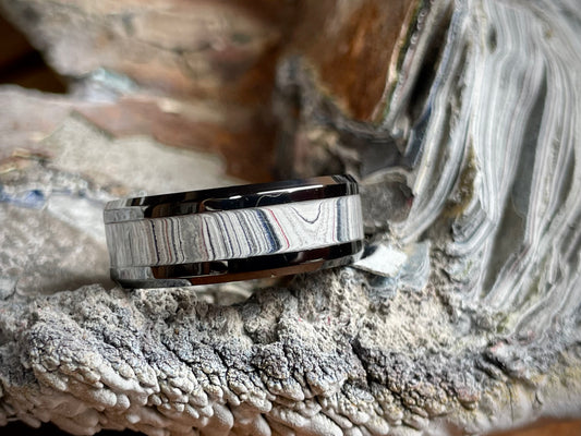 Ceramic Fordite Inlay Ring 8mm