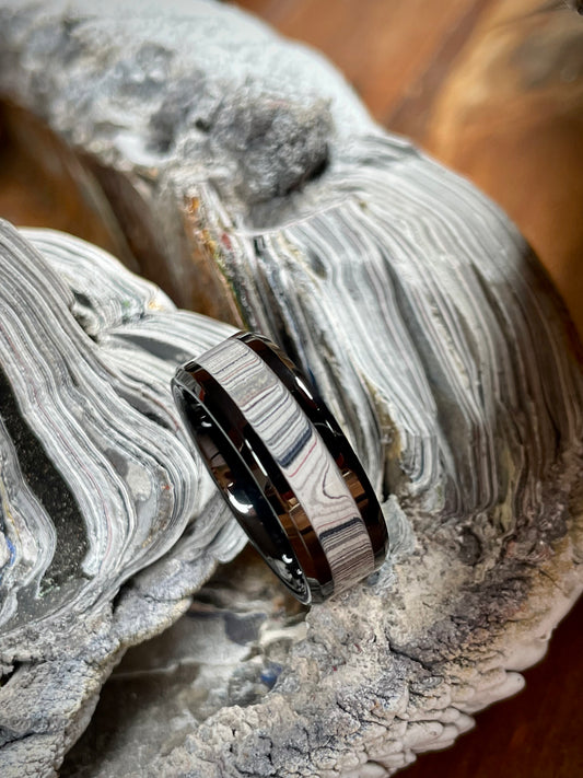 Ceramic Fordite Inlay Ring 8mm