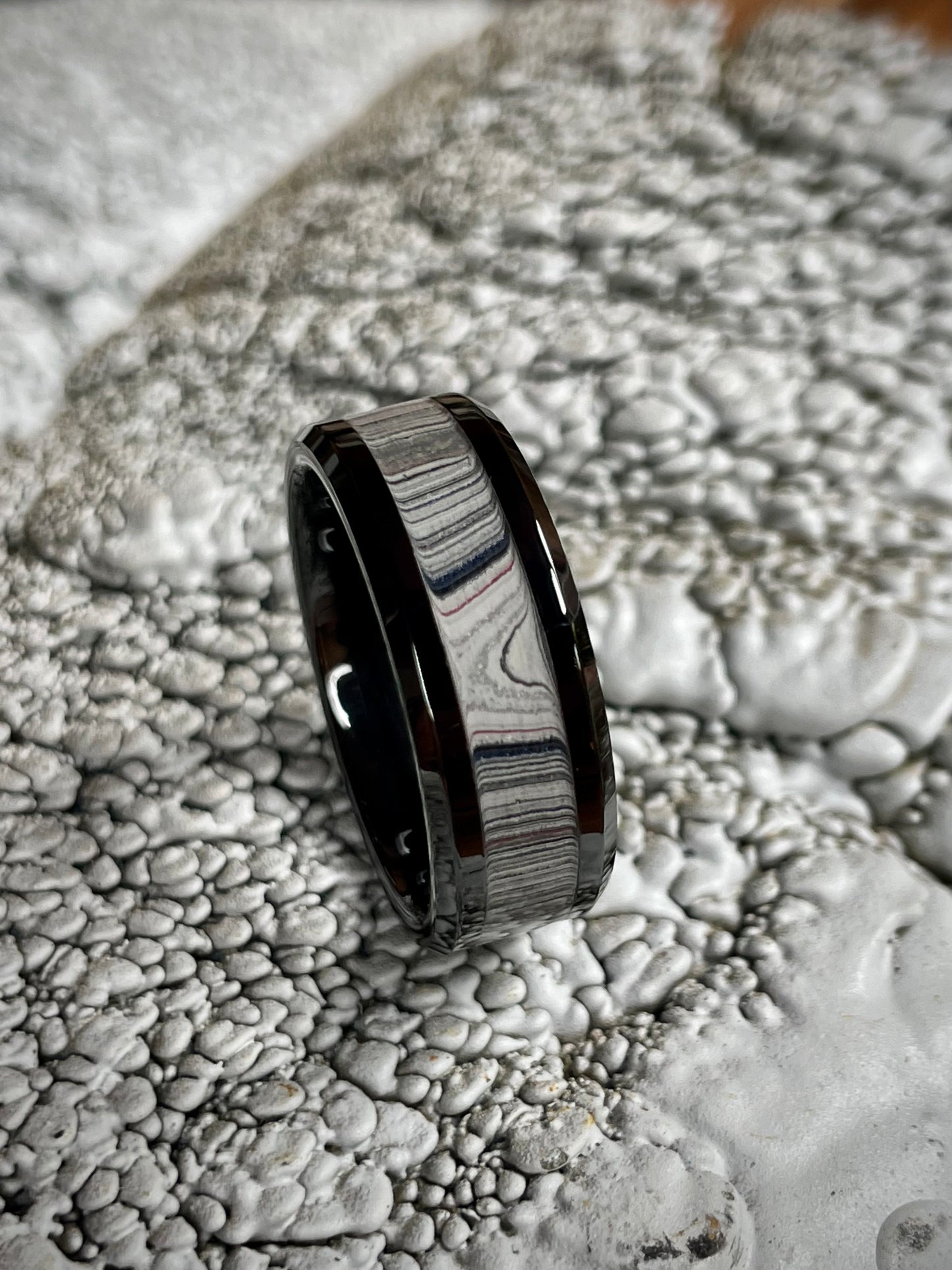 Ceramic Fordite Inlay Ring 8mm