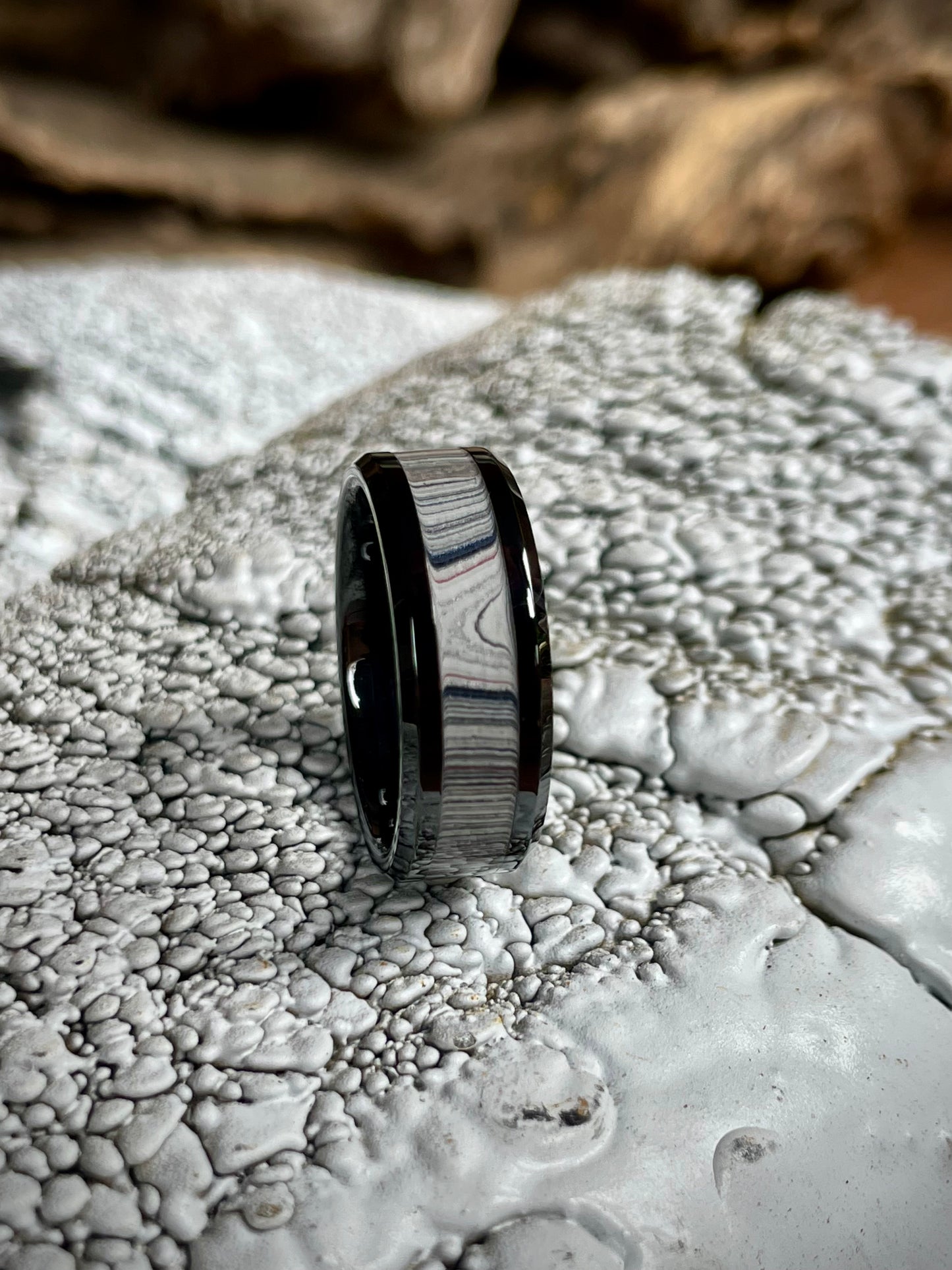 Ceramic Fordite Inlay Ring 8mm