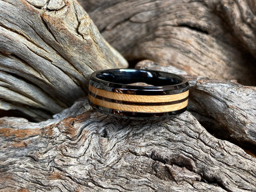 Ceramic Jacaranda and Elephant Tail Hair Inlay Ring 8mm