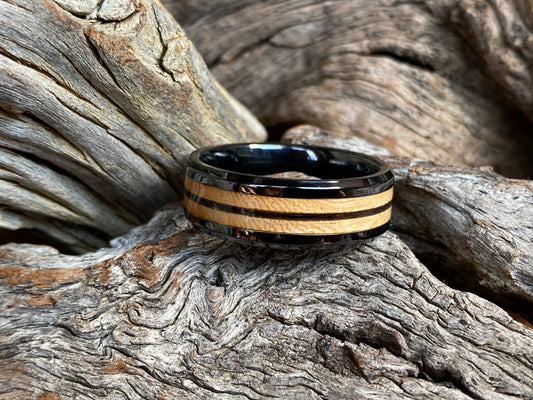 Ceramic Jacaranda and Elephant Tail Hair Inlay Ring 8mm