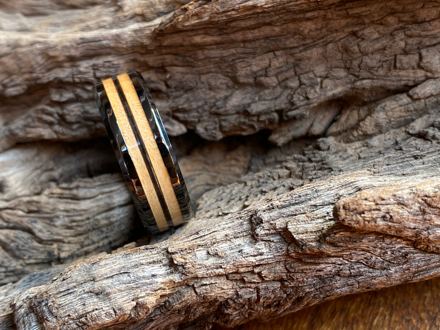 Ceramic Jacaranda and Elephant Tail Hair Inlay Ring 8mm