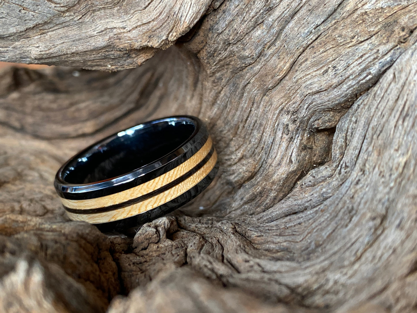 Ceramic Jacaranda and Elephant Tail Hair Inlay Ring 8mm