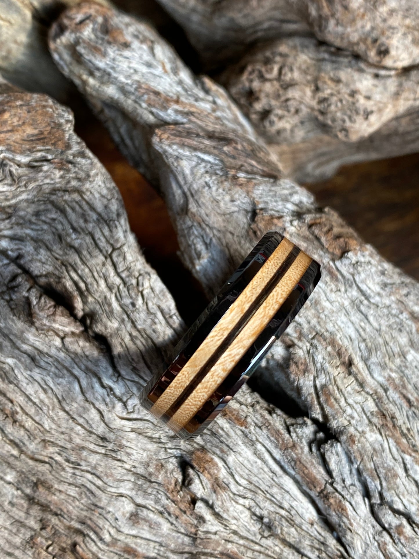 Ceramic Jacaranda and Elephant Tail Hair Inlay Ring 8mm