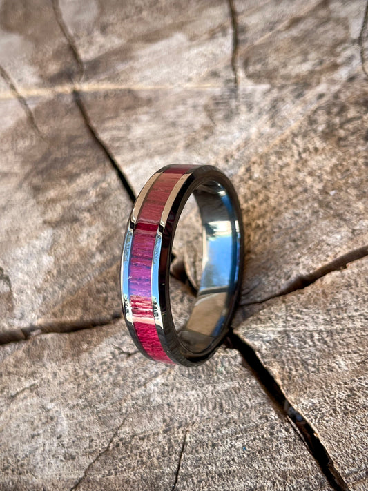 Ceramic Purple Heart Inlay Ring 6mm