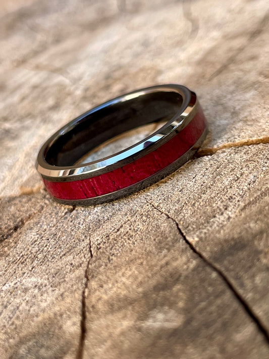 Ceramic Purple Heart Inlay Ring 6mm