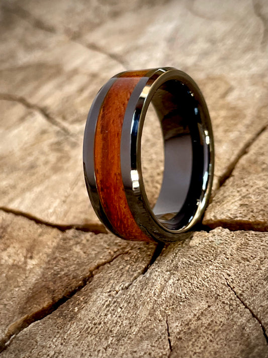 Ceramic Rose Wood Inlay Ring 8mm