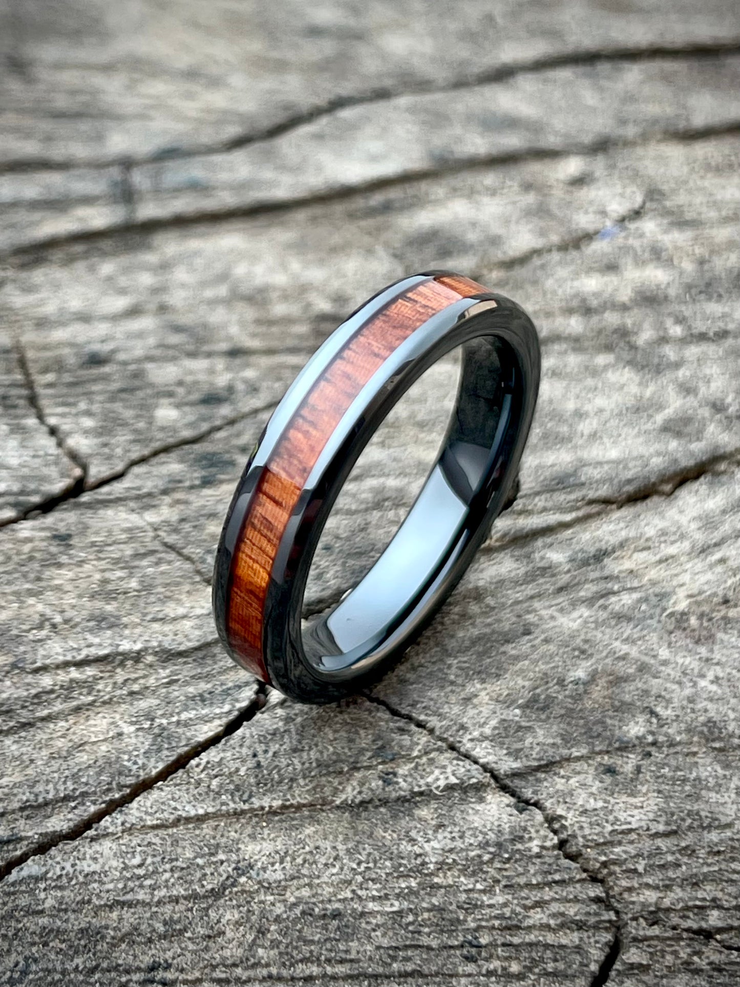 Ceramic Rosewood Inlay Ring 4mm