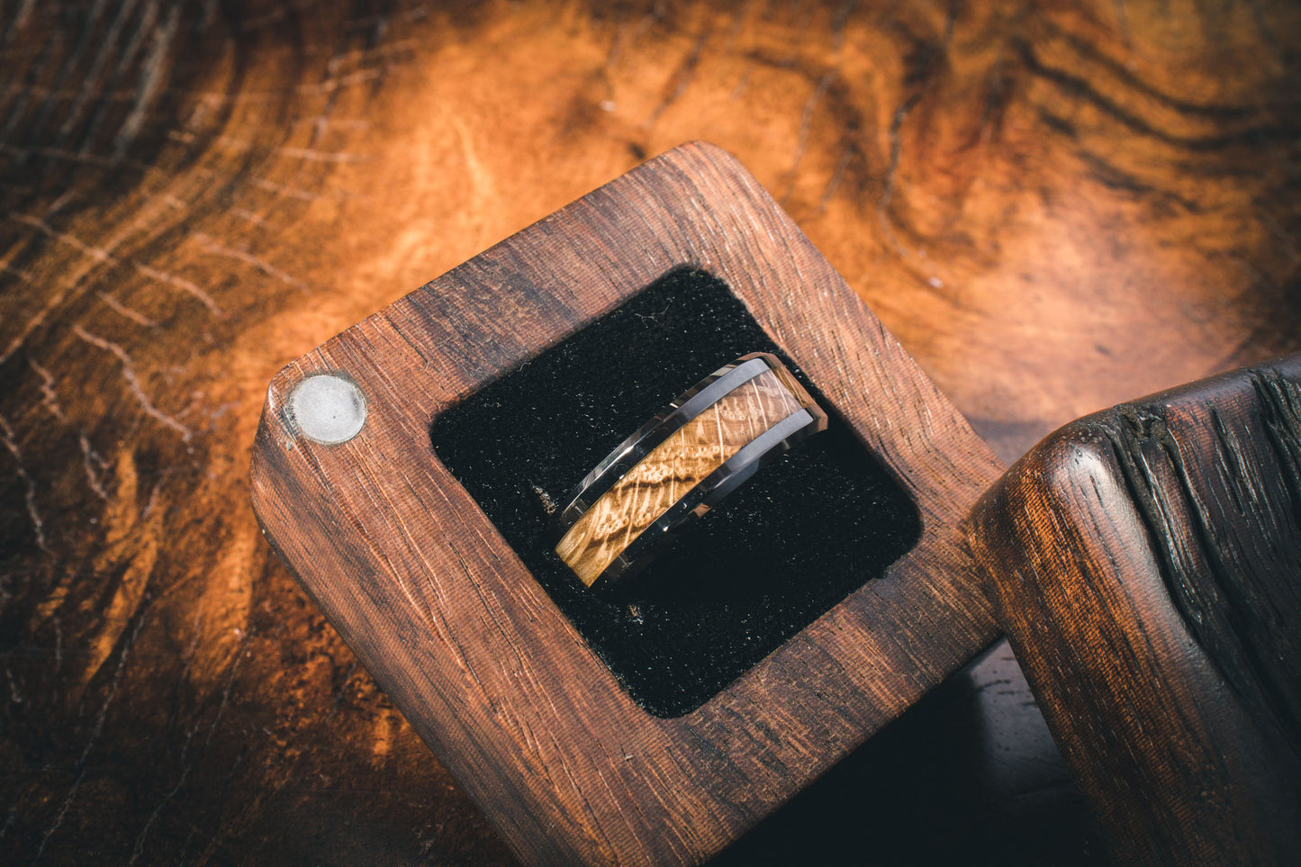 Ceramic White Oak Inlay Ring 8mm