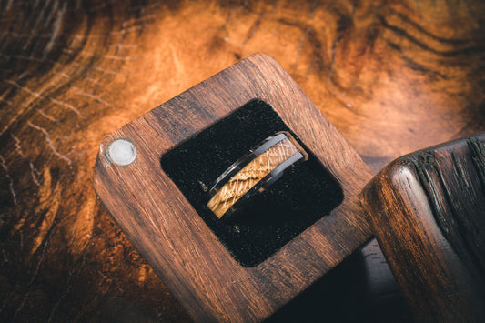 Ceramic White Oak Inlay Ring 8mm