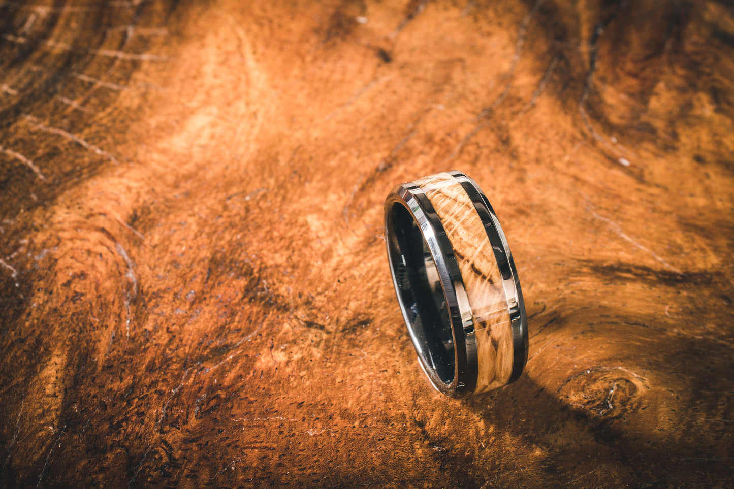 Ceramic White Oak Inlay Ring 8mm
