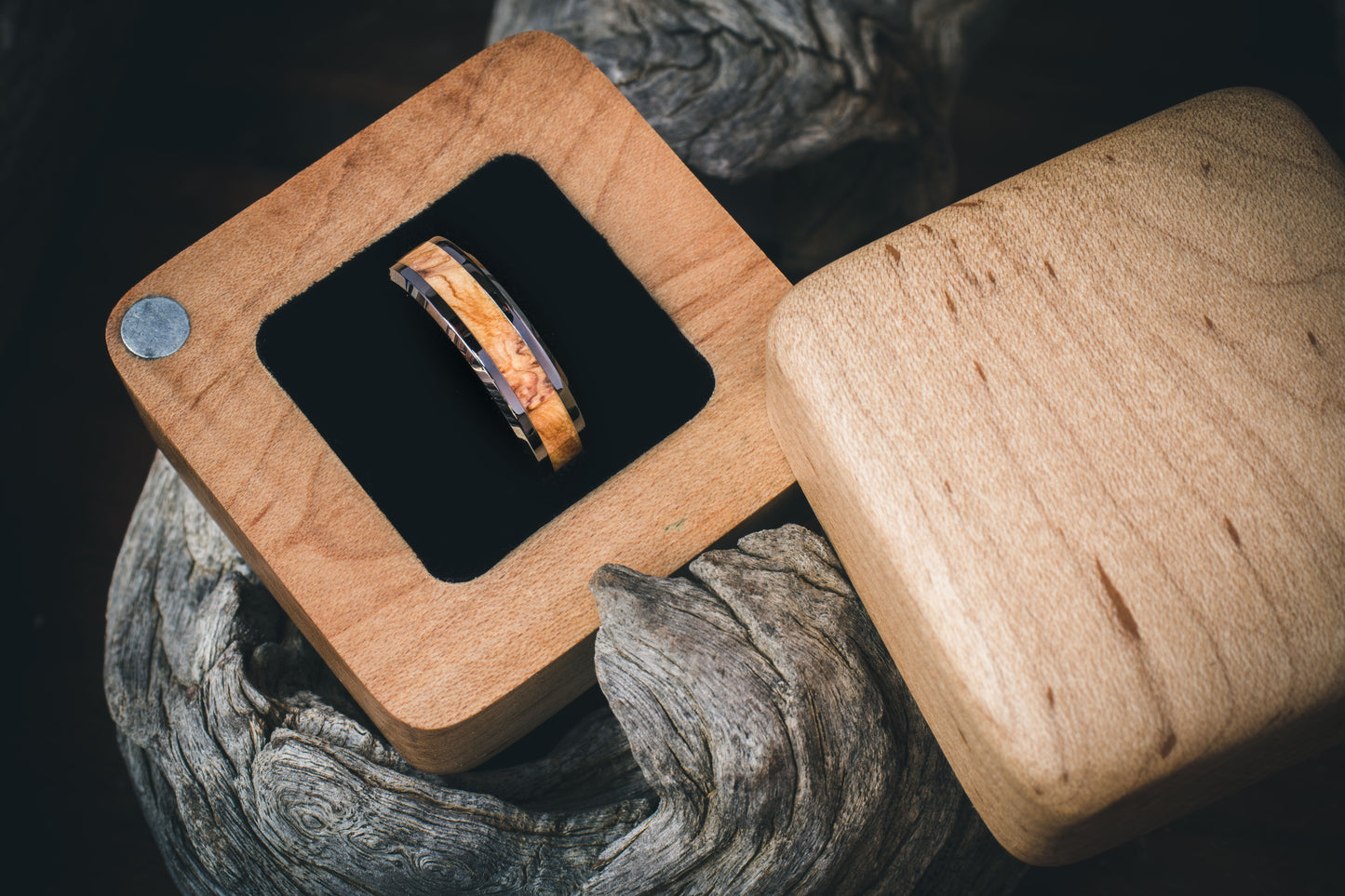 Ceramic Wild Olive Burl Inlay Ring  6mm