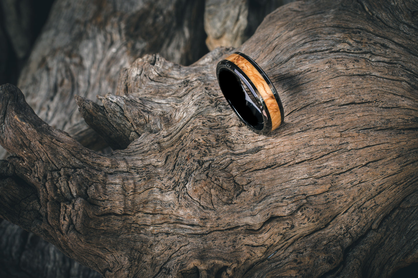 Ceramic Wild Olive Burl Inlay Ring  6mm