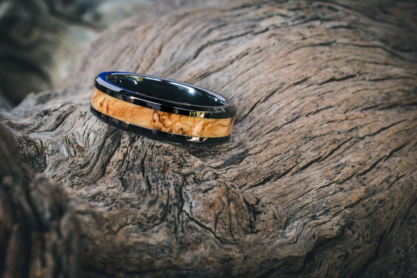 Ceramic Wild Olive Burl Inlay Ring  6mm