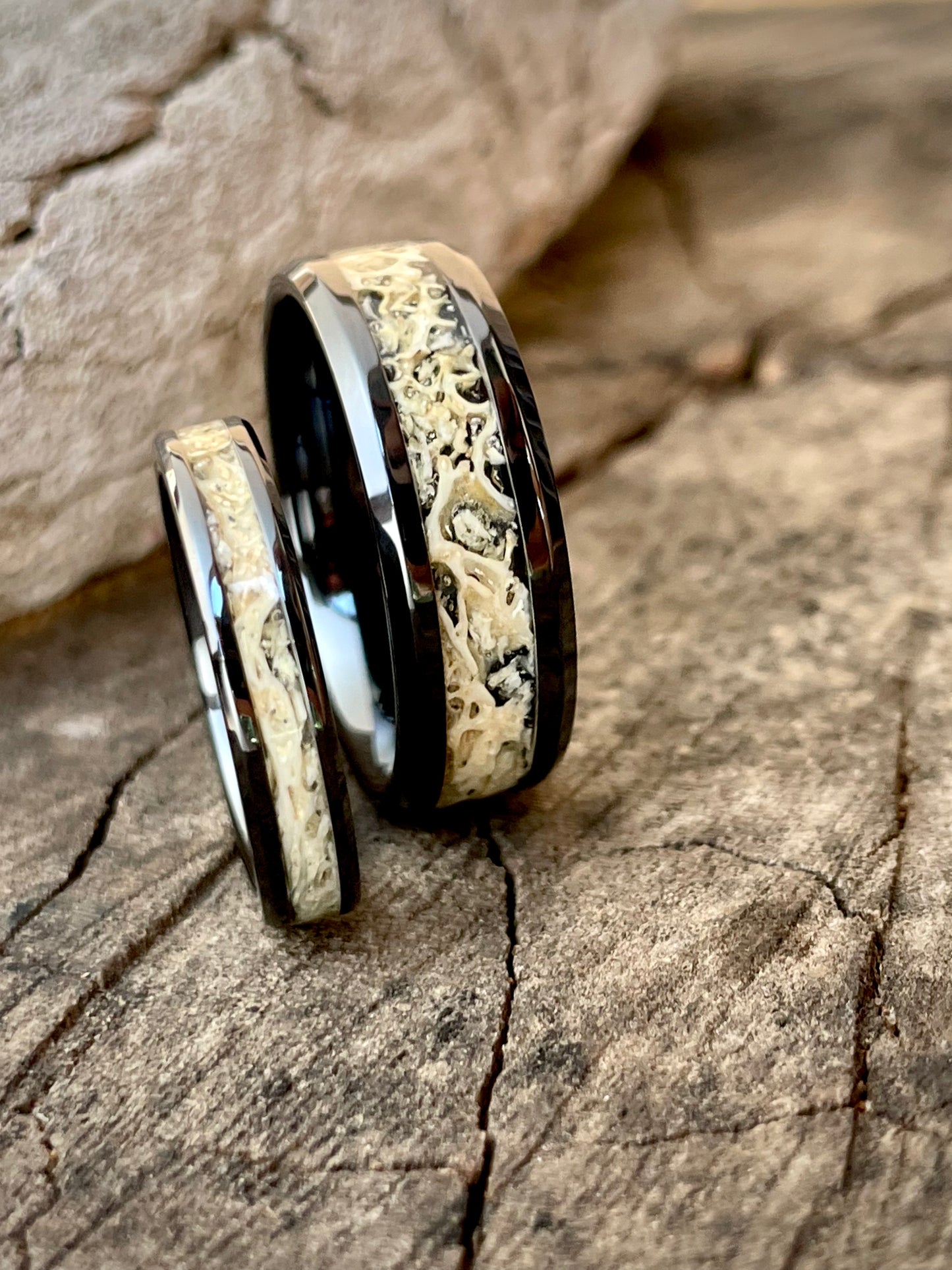 His & Her's Ceramic Kudu Inlay Ring 4mm & 8mm