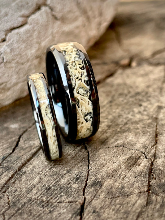 His & Her's Ceramic Kudu Inlay Ring 4mm & 8mm