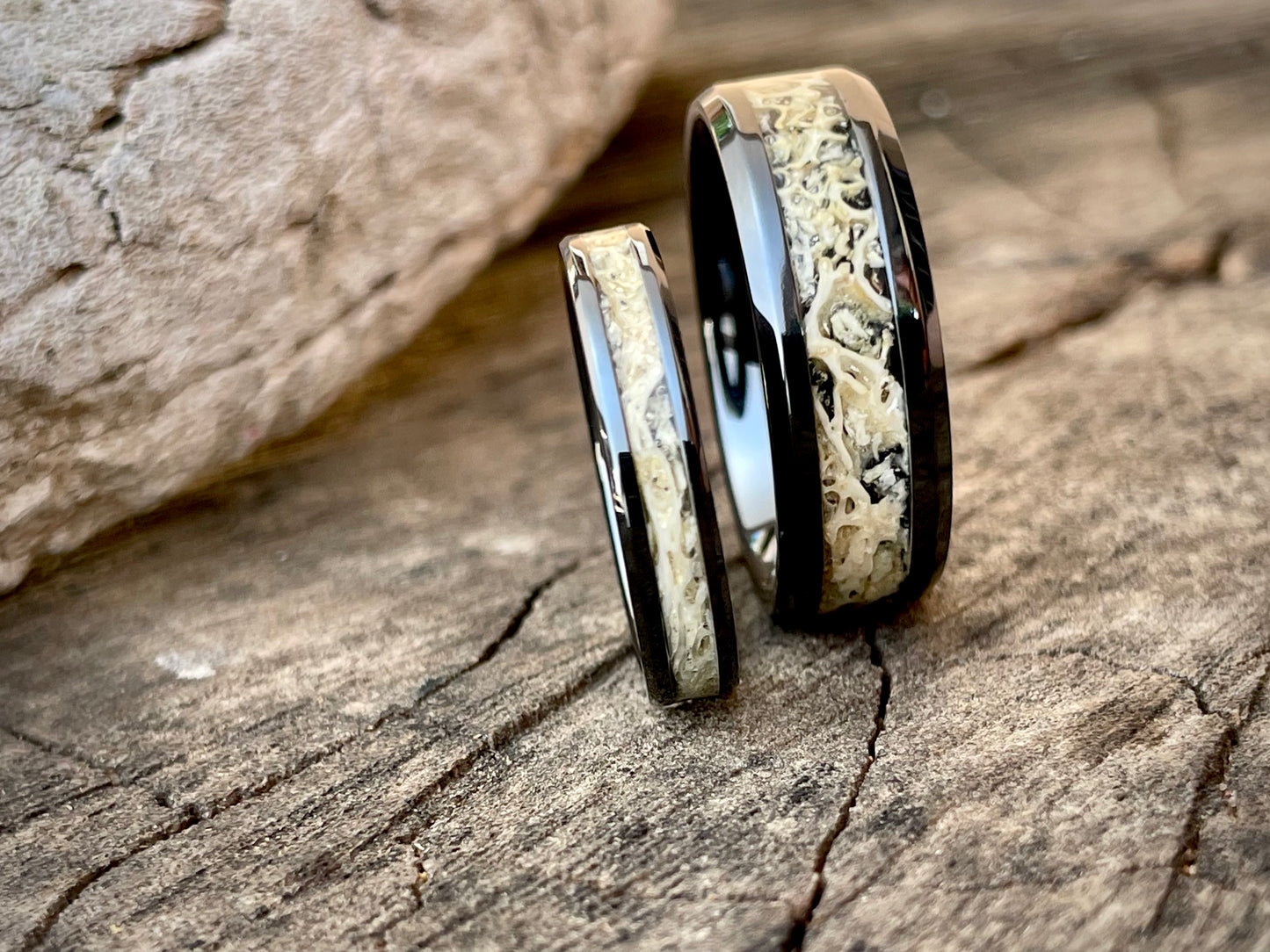 His & Her's Ceramic Kudu Inlay Ring 4mm & 8mm
