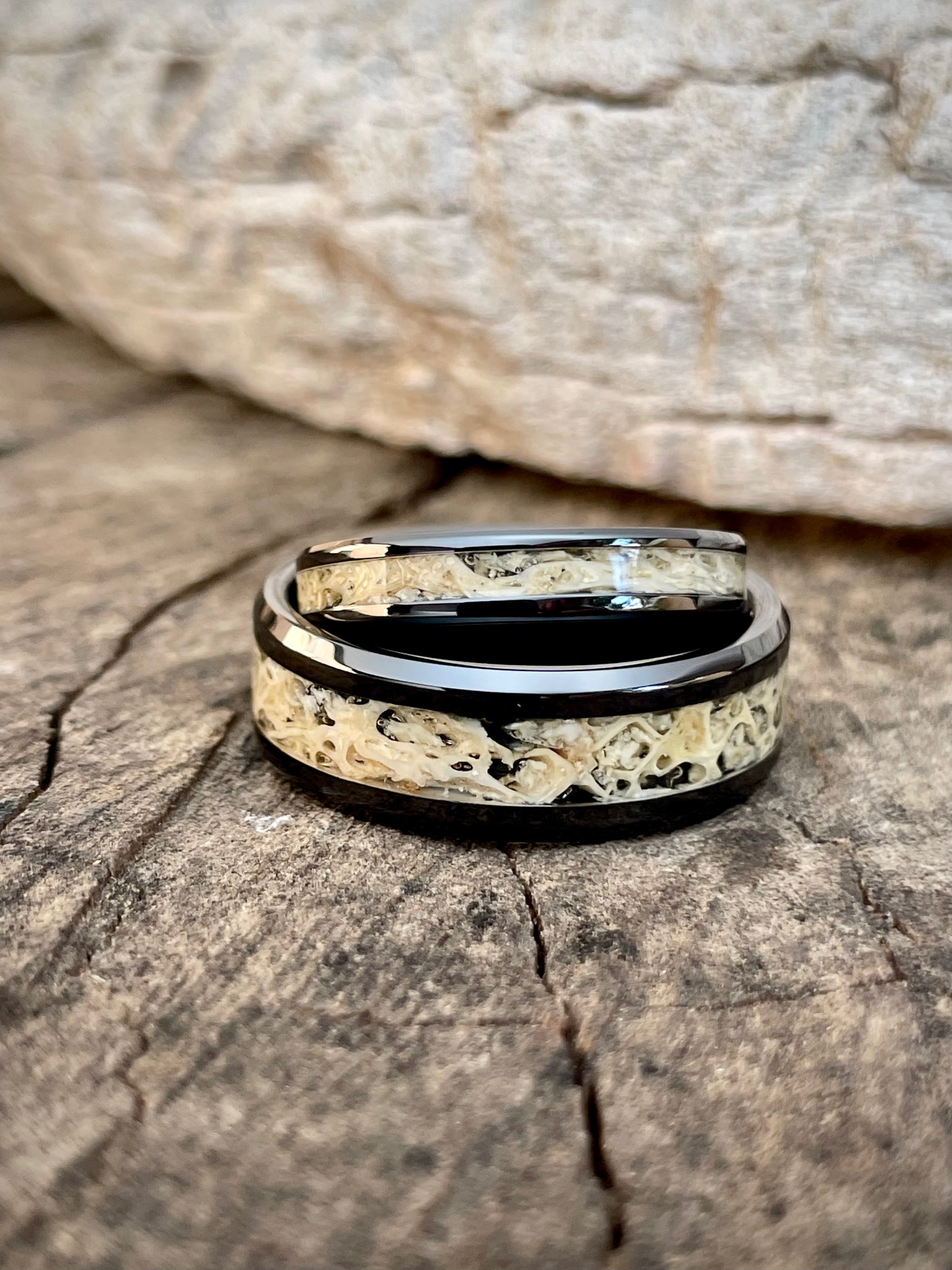 His & Her's Ceramic Kudu Inlay Ring 4mm & 8mm