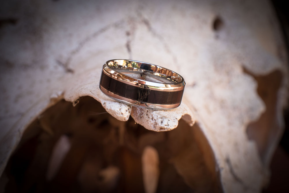 Stainless Steel Buffalo Horn Inlay Ring 8mm