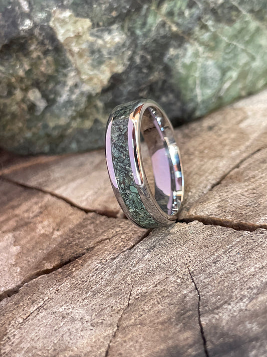 Stainless Steel Green Stone(Verdite)Inlay Ring 6mm