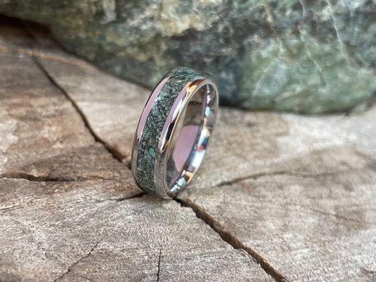 Stainless Steel Green Stone(Verdite)Inlay Ring 6mm