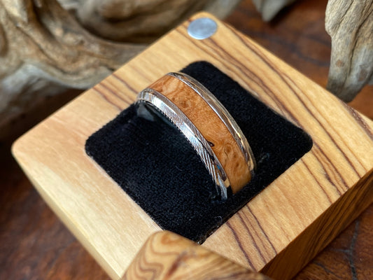 Damascus Wild Olive Inlay Ring  8mm