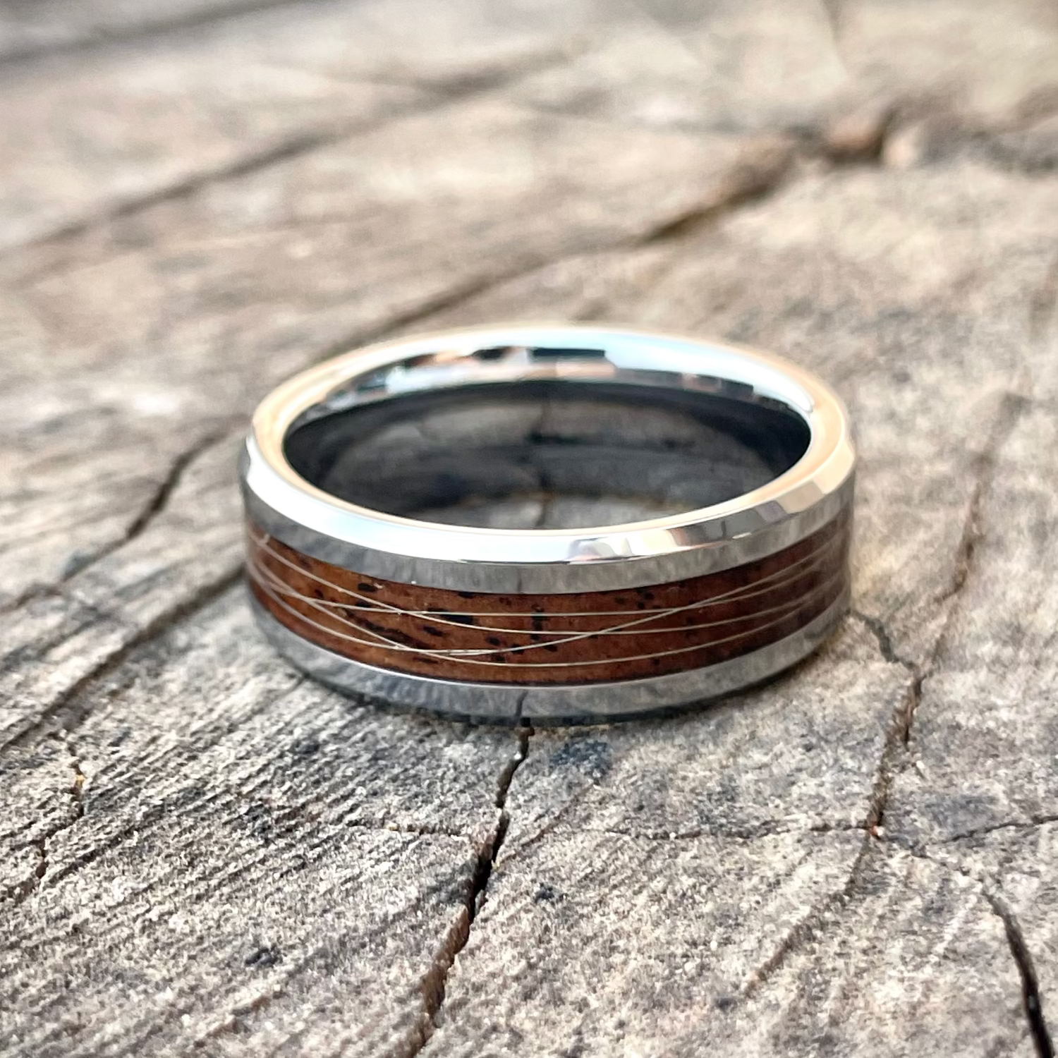 handmade Leadwood and lions mane ring wit tungsten core South Africa