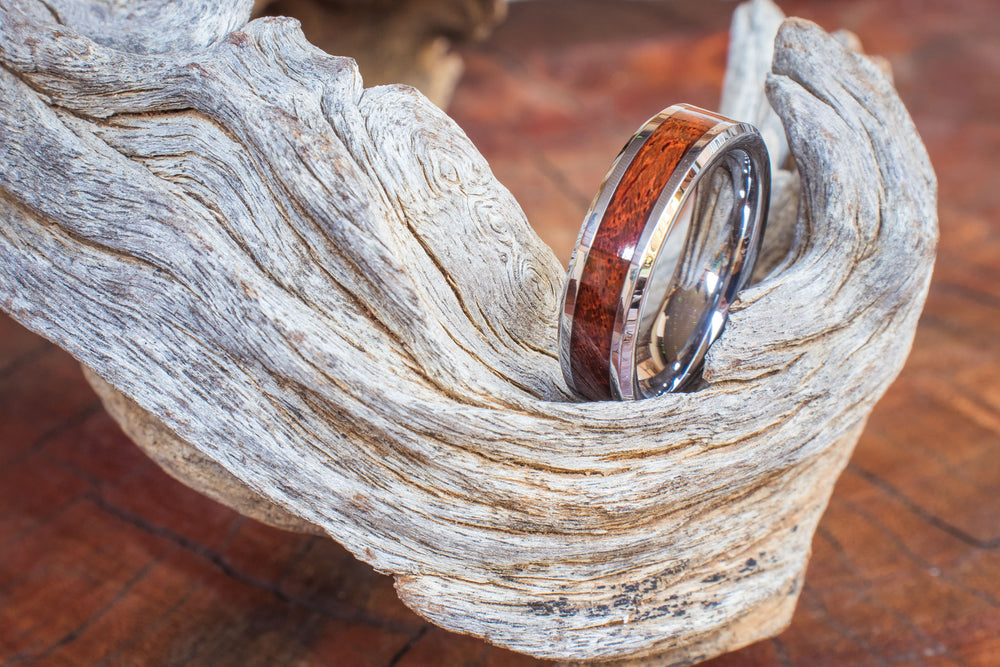 Tungsten Carbide Camel Thorn Wood Inlay Ring 8mm