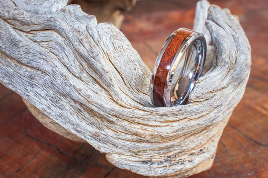Tungsten Carbide Camel Thorn Wood Inlay Ring 8mm