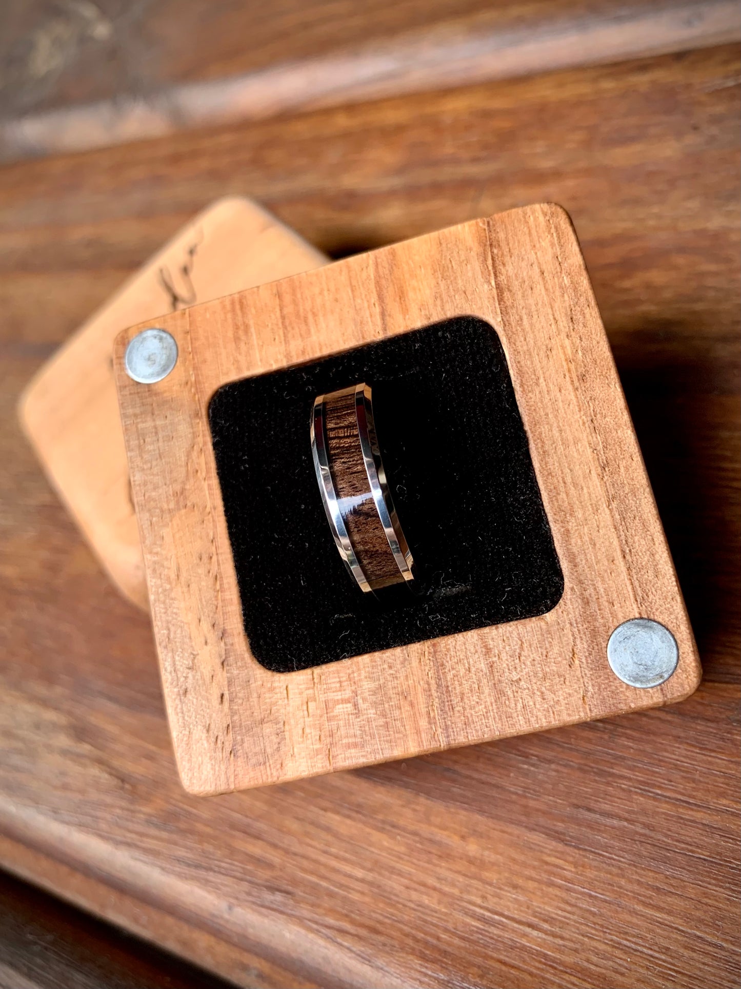 Tungsten Carbide Africa Black Wood Inlay Ring 6mm